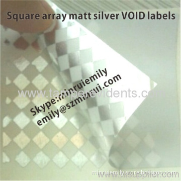 Custom Matte Silver Square Array Void Pet Vinyl Labels,silver Checkerboard Totally Transfer Void Tamper Proof Labels 